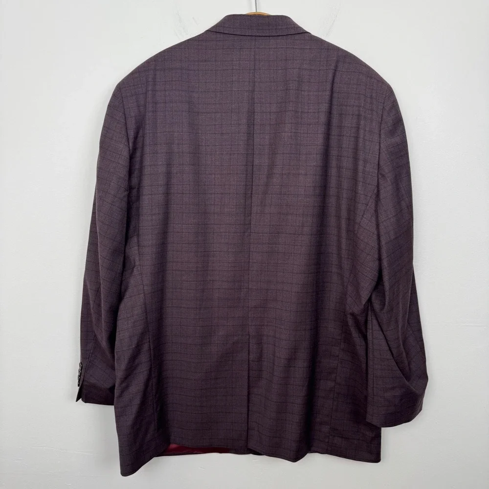 Hart Schaffner Marx Chicago Fit Suit Mens 52L Plum Purple Glen Plaid Wool USA